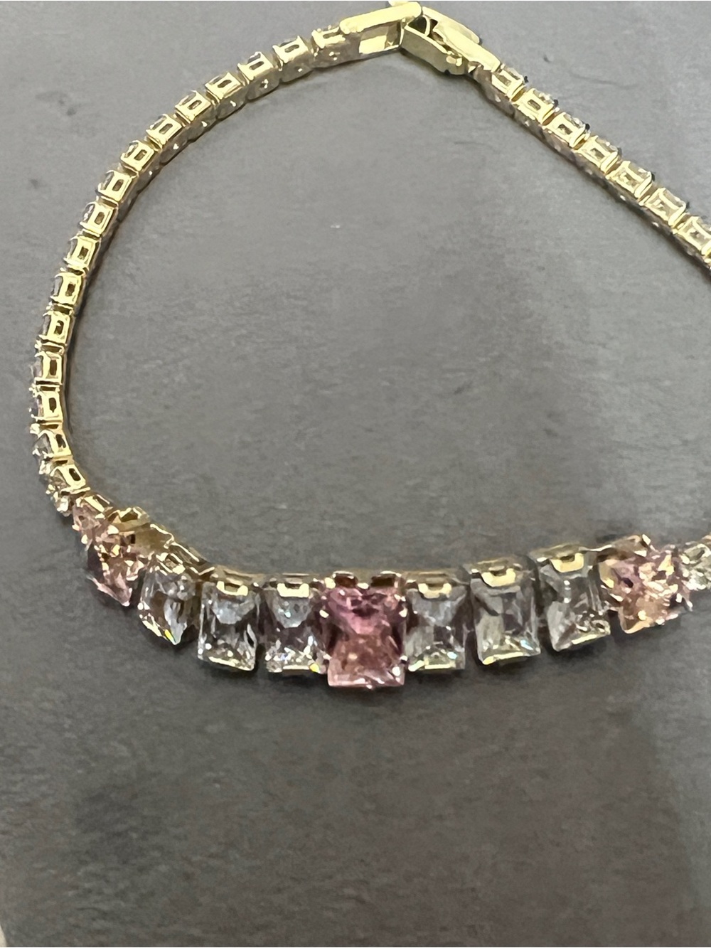 Gold Tennis Bracelet with Pink and Clear CZs